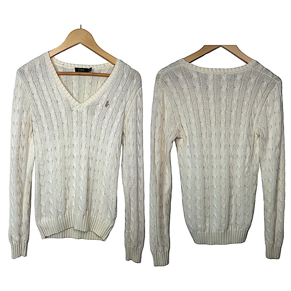 Polo Ralph Lauren Sweaters - POLO | RALPH LAUREN | S | CHUNKY CABLE KNIT COTTON IVORY V NECK SWEATER